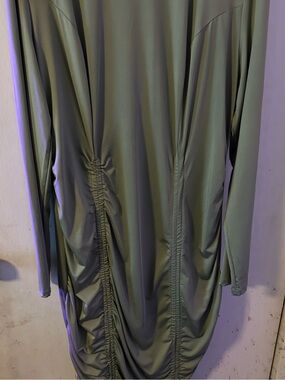 Rebdolls Sage Green Ruched Long Sleeve Midi Dress